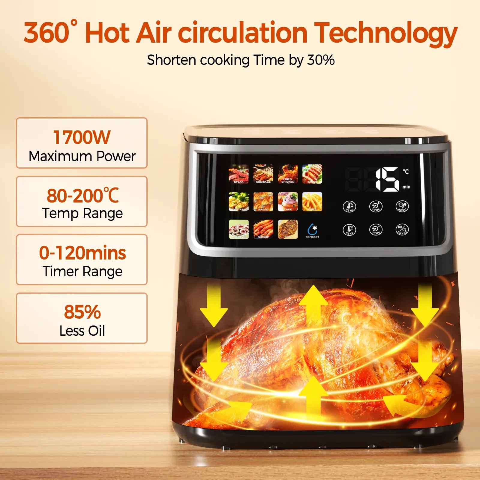 Friteuse Sans Huile 8L 1700W Écran Tactile 11 Programmes airfryers