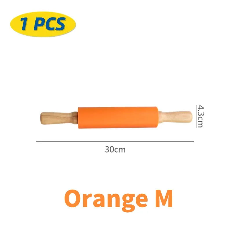 Rouleau à pâtisserie en silicone non-adhérent avec poignées en bois - Set de 14 pièces rouleaupatisserie