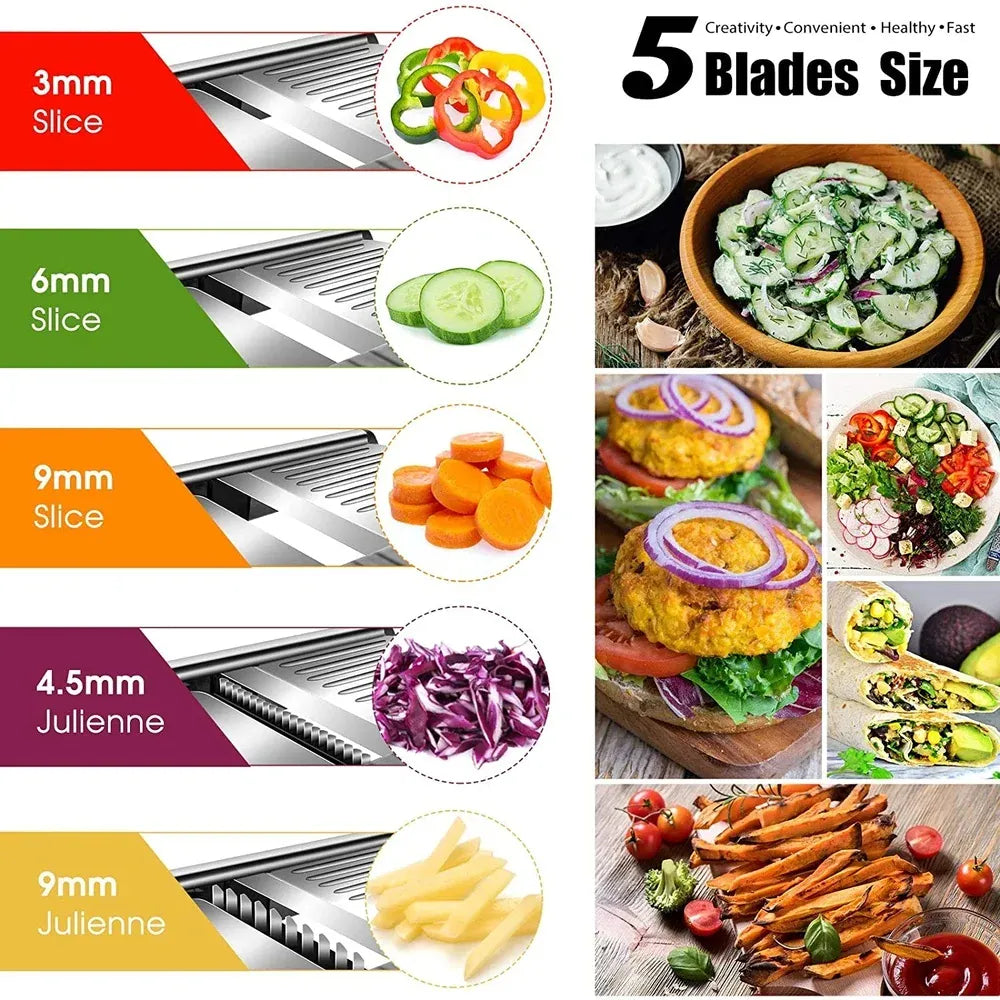 Mandoline Professionnelle Acier Inoxydable 304 — Lames Multiples et Réglables Mandoline