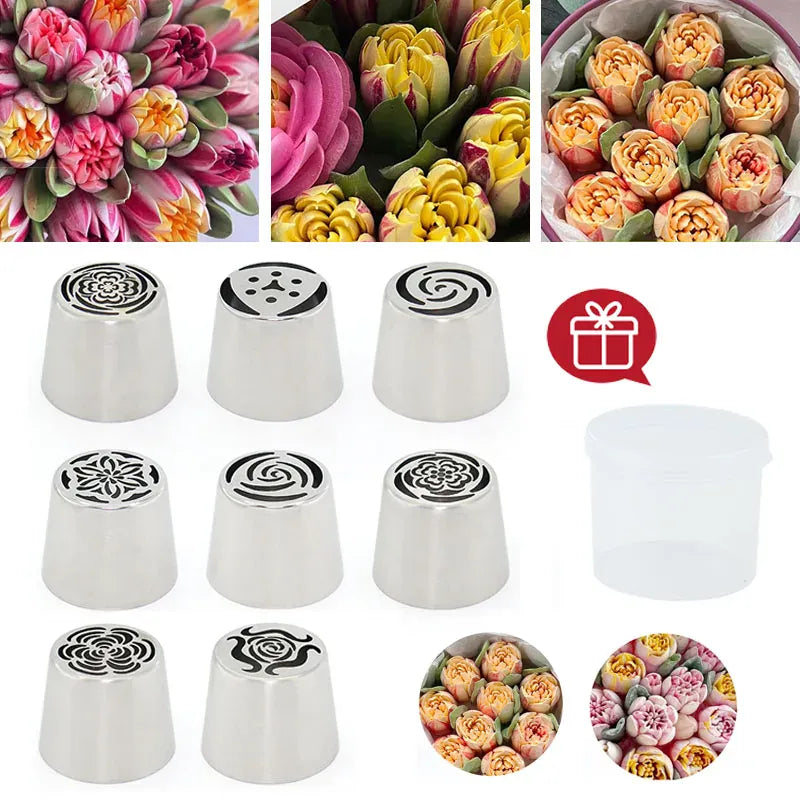 Douilles à Pâtisserie en Acier Inoxydable pour Fleurs 3D - 8 Pièces douillepoche