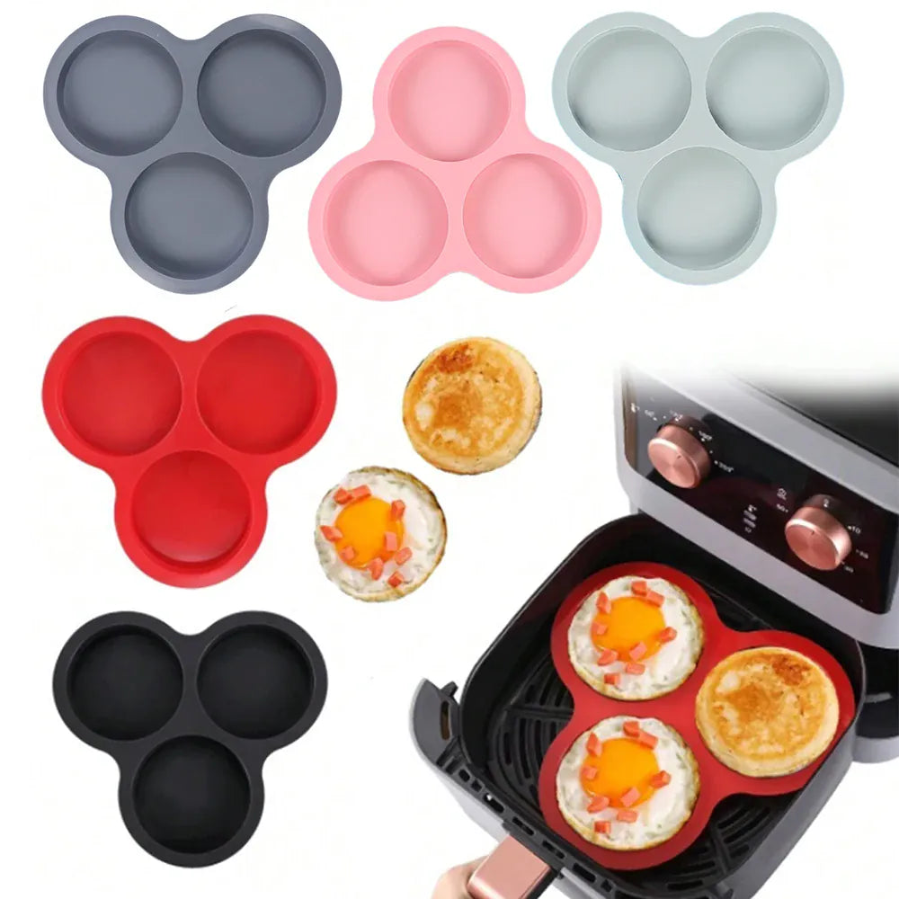 Moule Silicone Air Fryer Réutilisable 3-Cavités Forme Arrondie Air Fryer