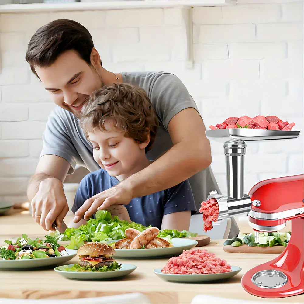 Kit Accessoires Hachoir pour Robot KitchenAid — 17 Pièces, 4 Grilles, 3 Lames + Tubes à Saucisse KitchenAid