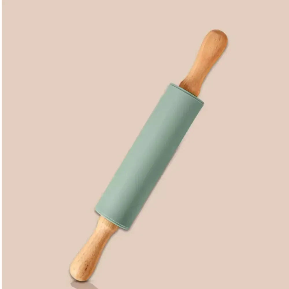 Rouleau à pâtisserie en silicone anti-adhésif avec poignées en bois rouleaupatisserie