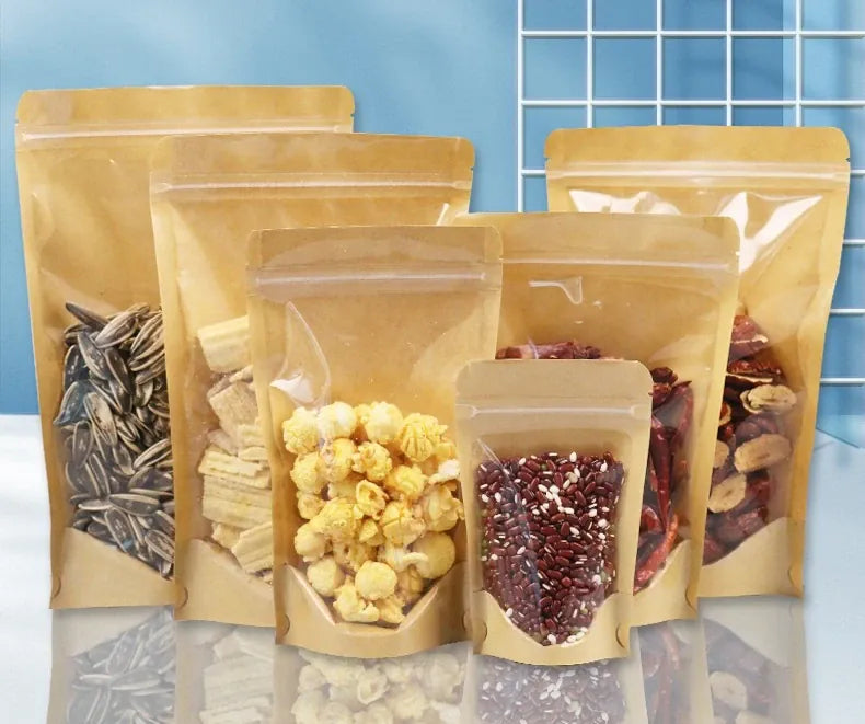 Sachets Kraft Ziplock Transparent - Lot de 100 Pièces Resealable