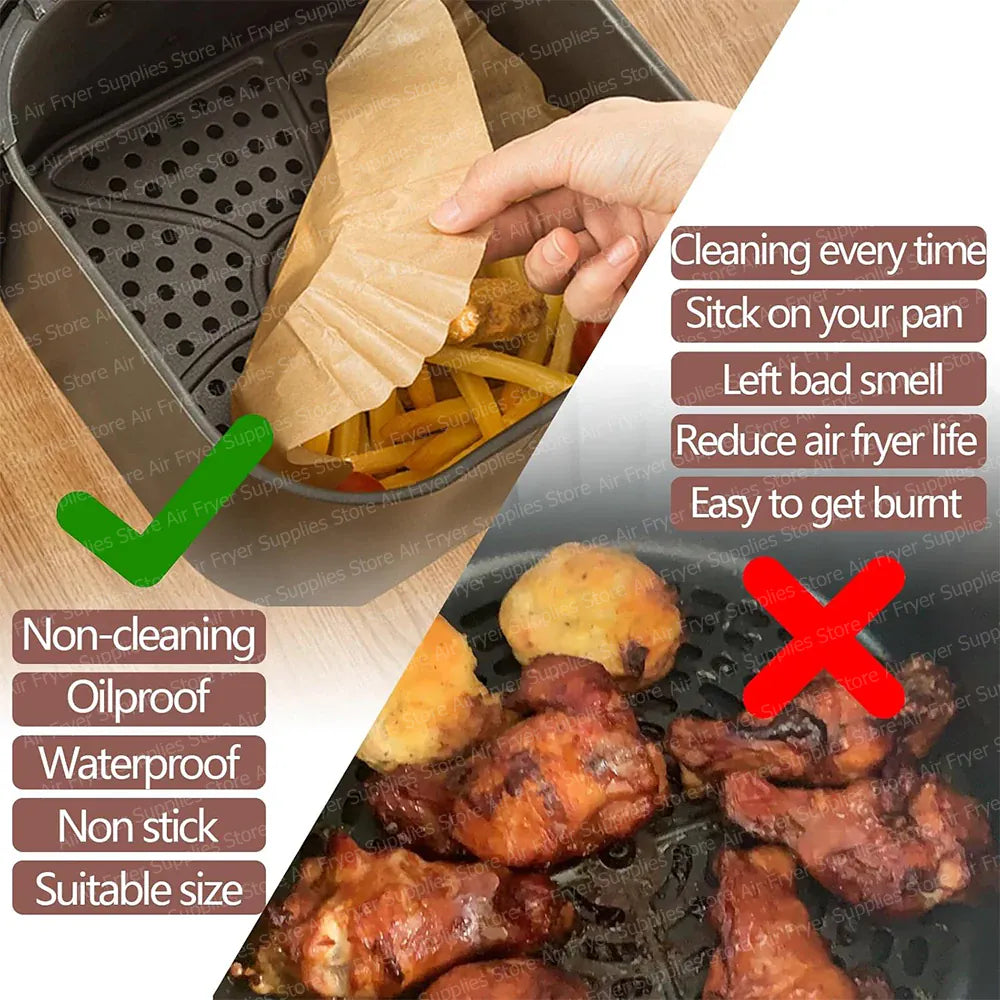 Papier Cuisson Air Fryer Jetable Carré 20-24 cm Lot de 100 Air Fryer