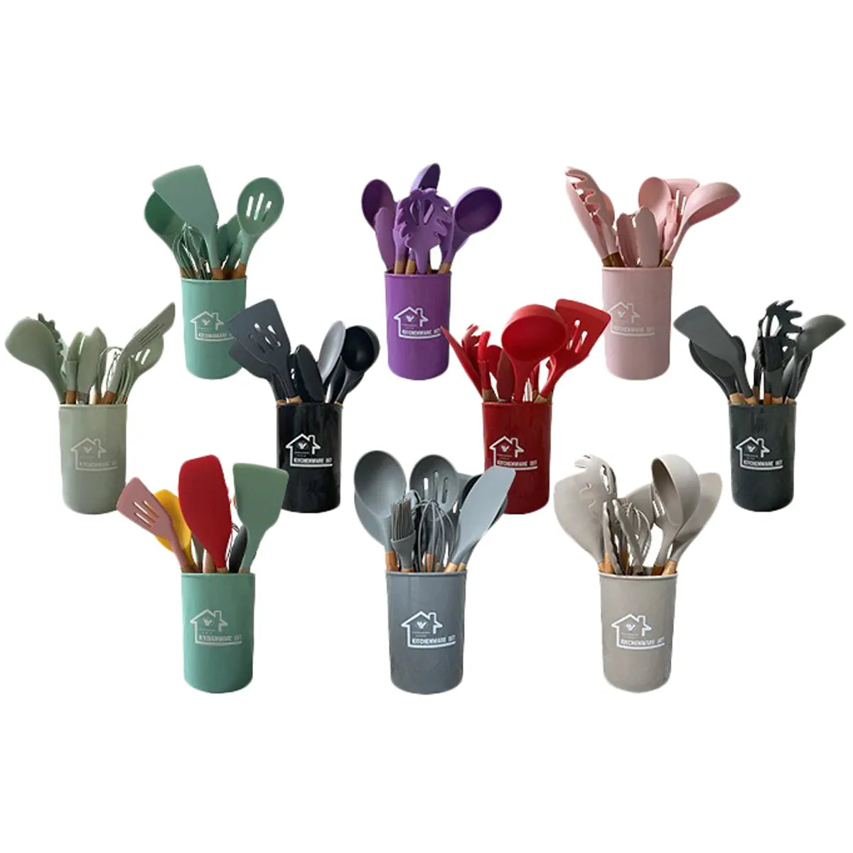 Set Ustensiles Silicone 12 pièces Cuisine | Résistants à la chaleur spatule en silicone