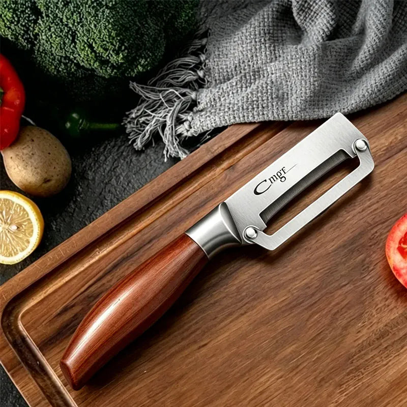 Éplucheur en Acier Inoxydable avec Manche en Bois pour Fruits et Légumes eplucheurs
