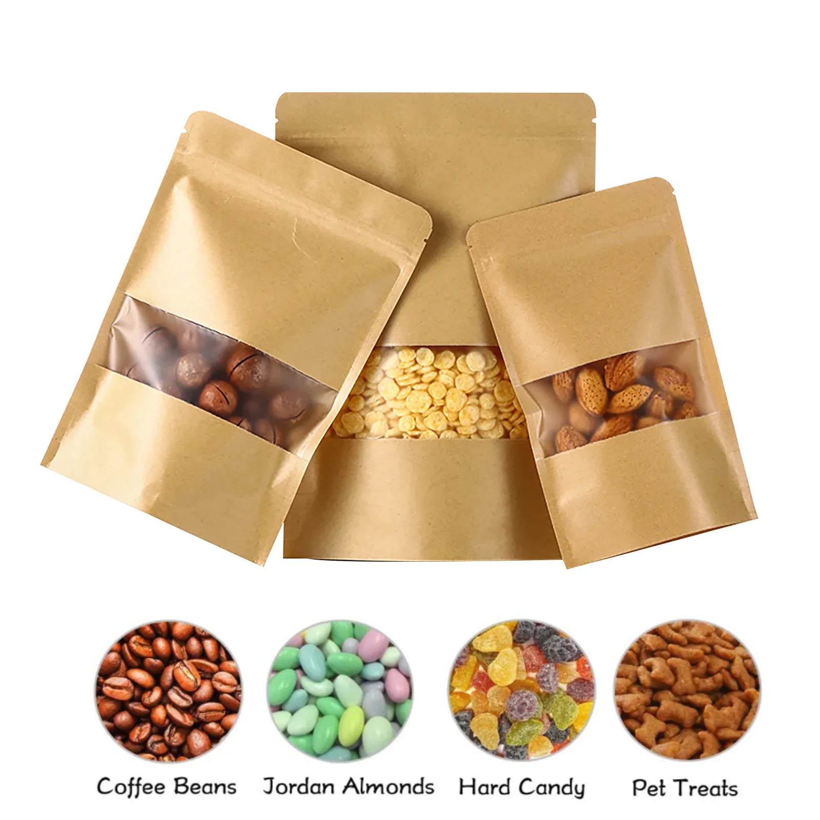 Sachets Kraft avec Fenêtre - Lot de 100 pièces Zippés 10x15cm