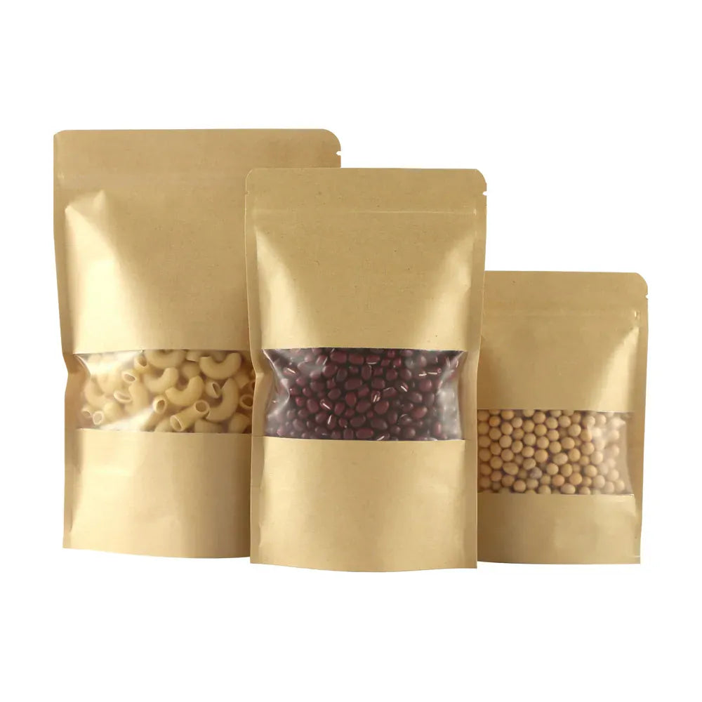 Sachets Kraft Transparent Fermeture Zip - Lot de 100 pièces