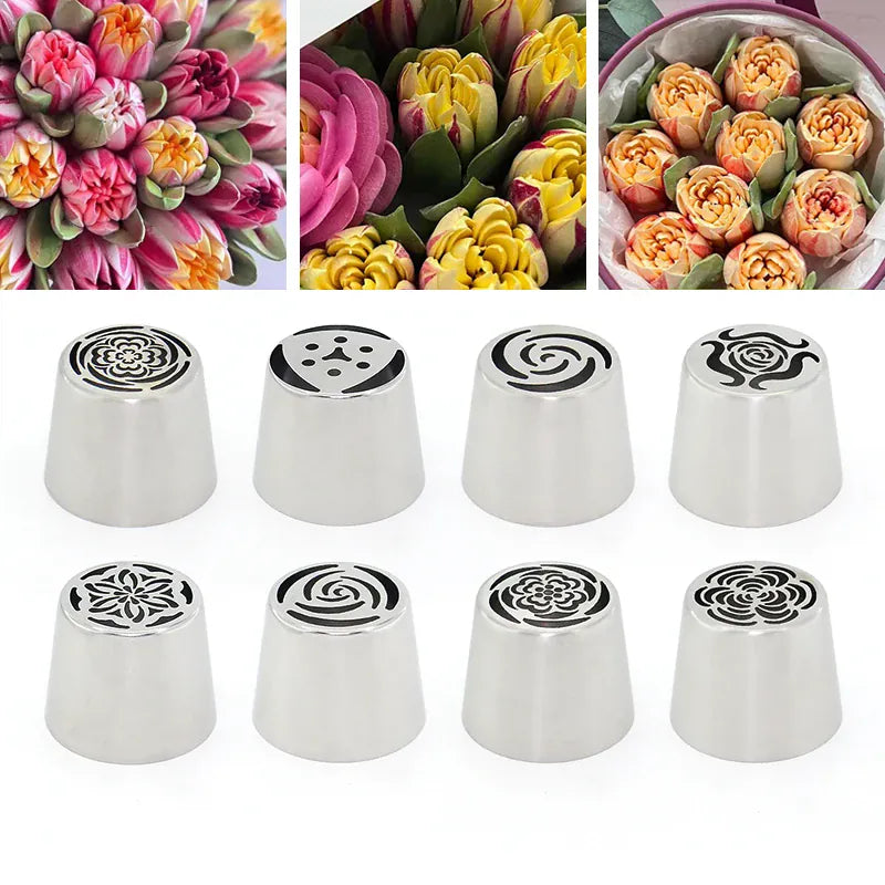 Douilles à Pâtisserie en Acier Inoxydable pour Fleurs 3D - 8 Pièces douillepoche