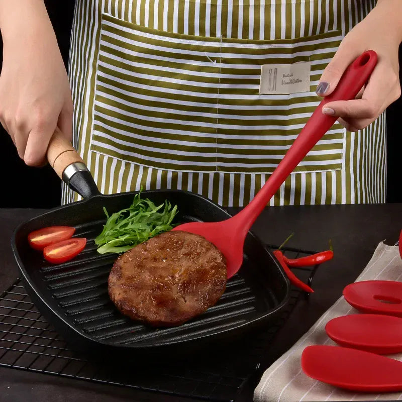 Set Ustensiles Silicone 5 pièces Résistants à la Chaleur Rouge spatule en silicone
