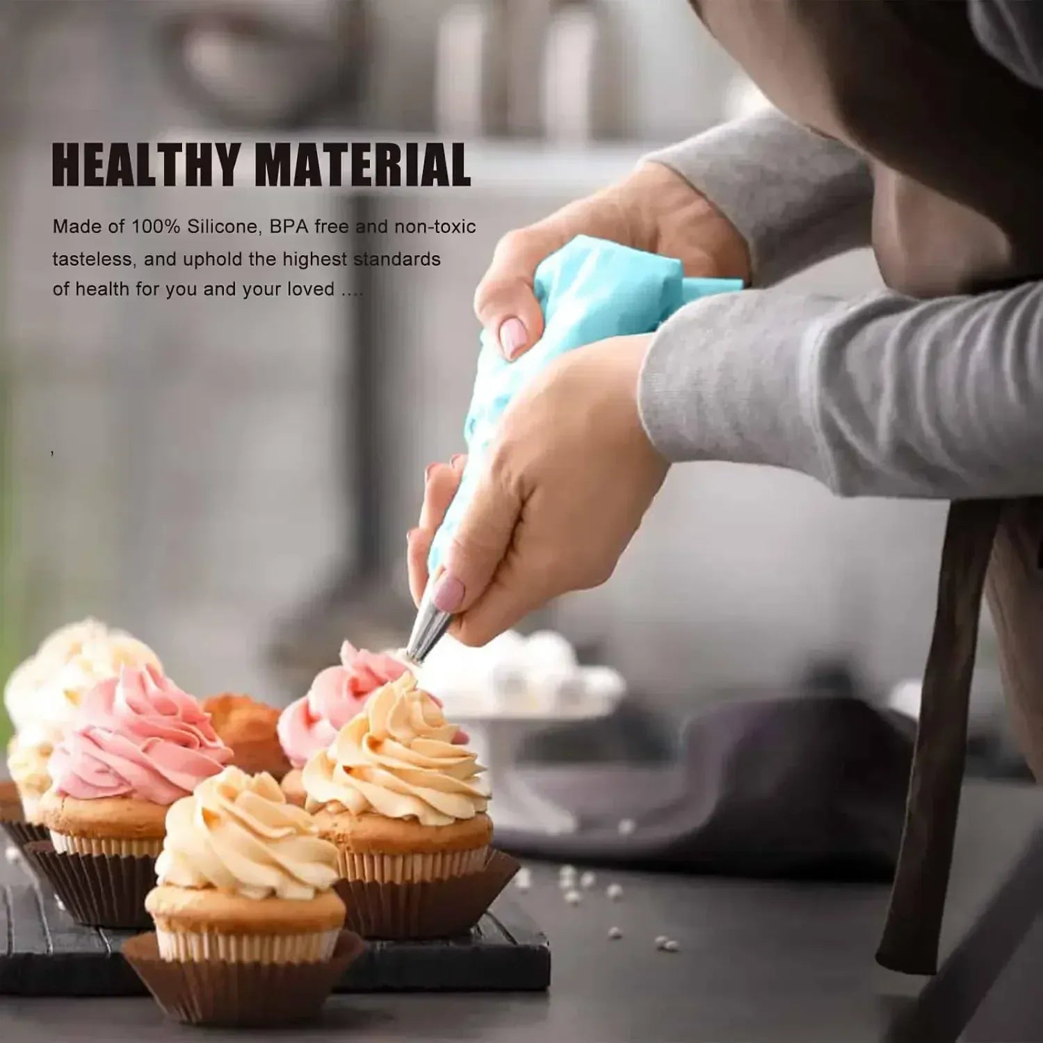 Poches à Douille en Silicone - Set de Pâtisserie avec 12 Douilles en Acier Inoxydable douillepoche