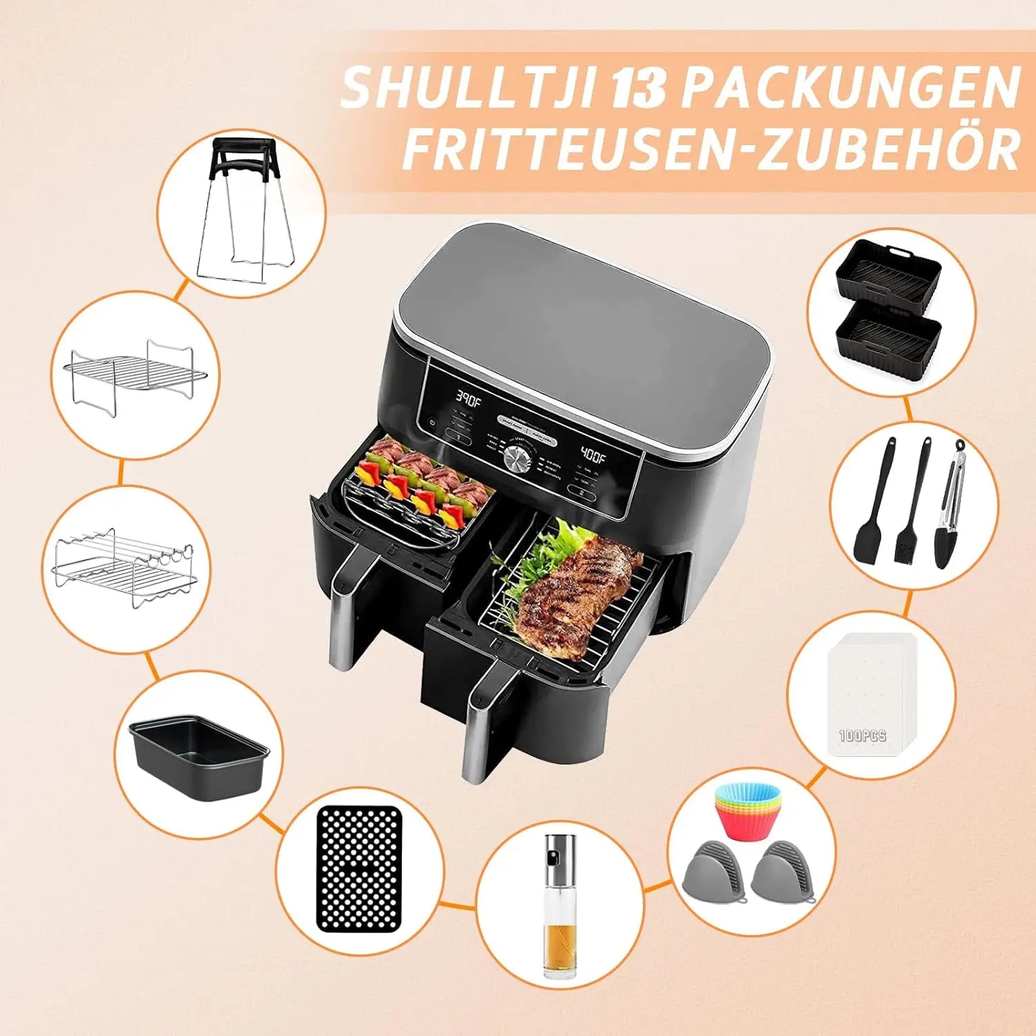 Kit Accessoires Air Fryer BBQ Grill et Moules à Pizza 9 pièces Air Fryer