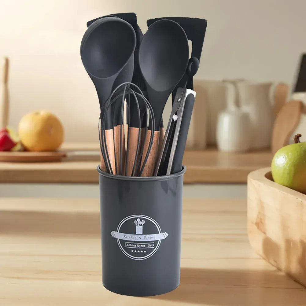 Set Ustensiles Silicone 12 Pièces | Résistant à la Chaleur avec Support spatule en silicone