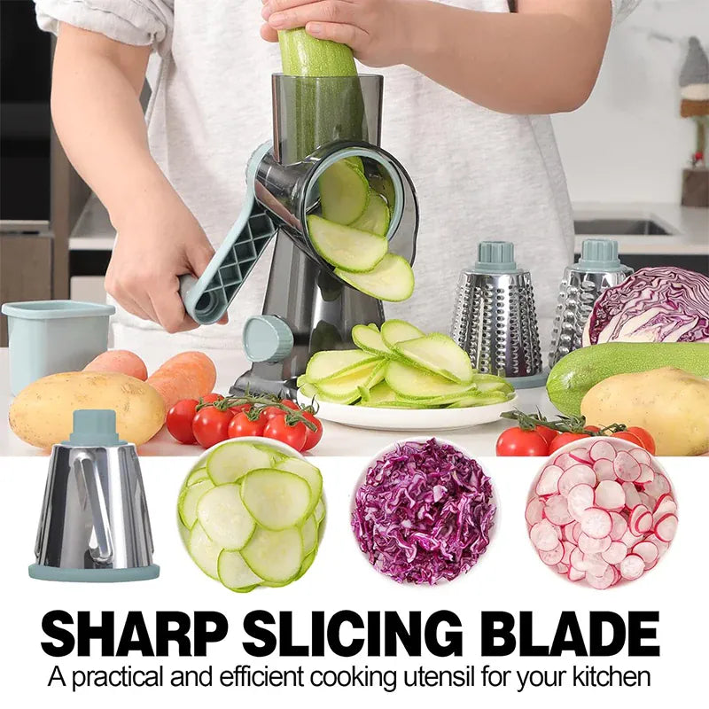 Râpe rotative 3 en 1 avec accessoires pour fromage et légumes Coupe Légumes