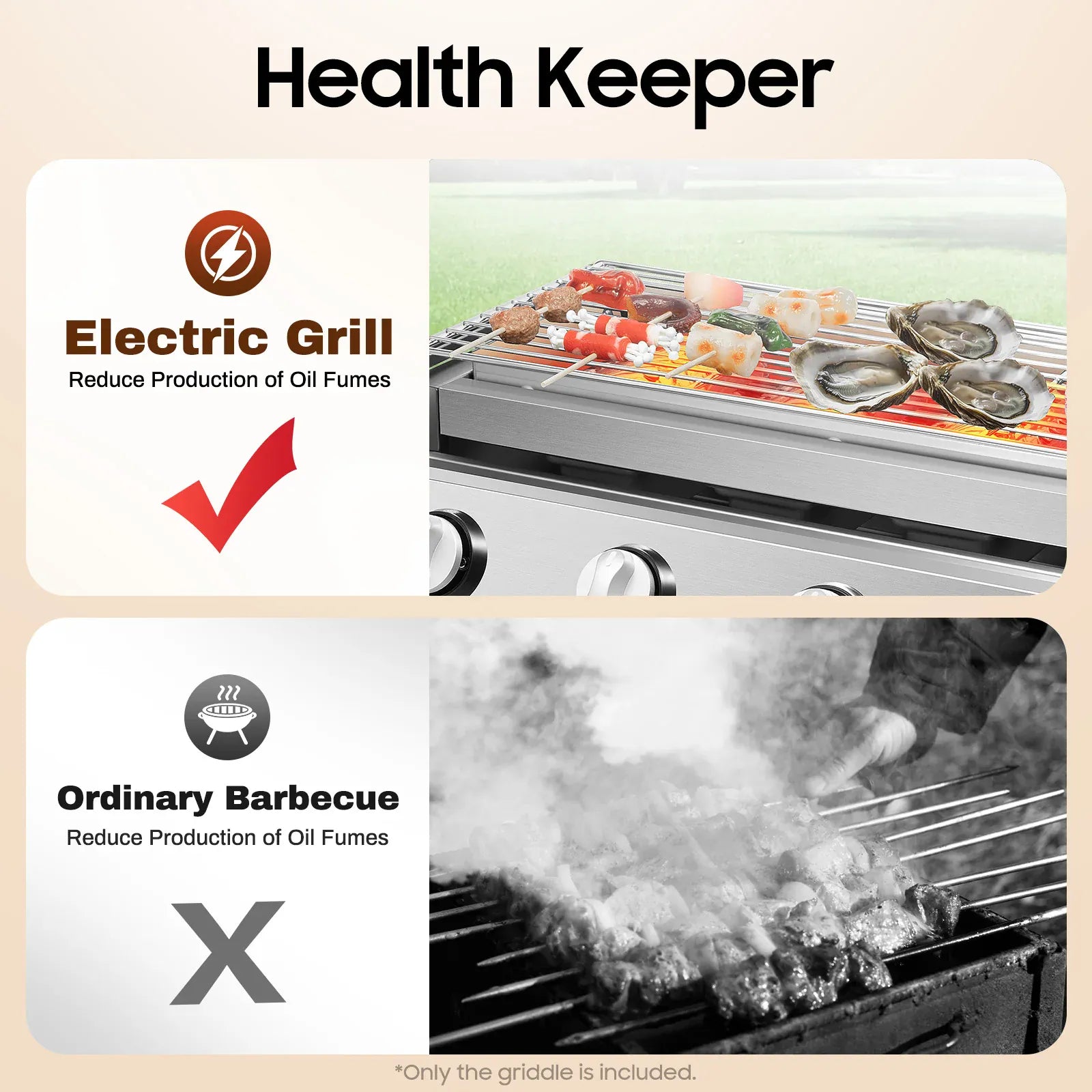Plancha Gaz 4 Brûleurs Inox – Barbecue de Table Sans Fumée, Grille Amovible (GPL)