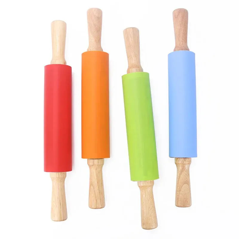 Rouleau à pâtisserie en silicone non-adhérent avec poignées en bois - Set de 14 pièces rouleaupatisserie