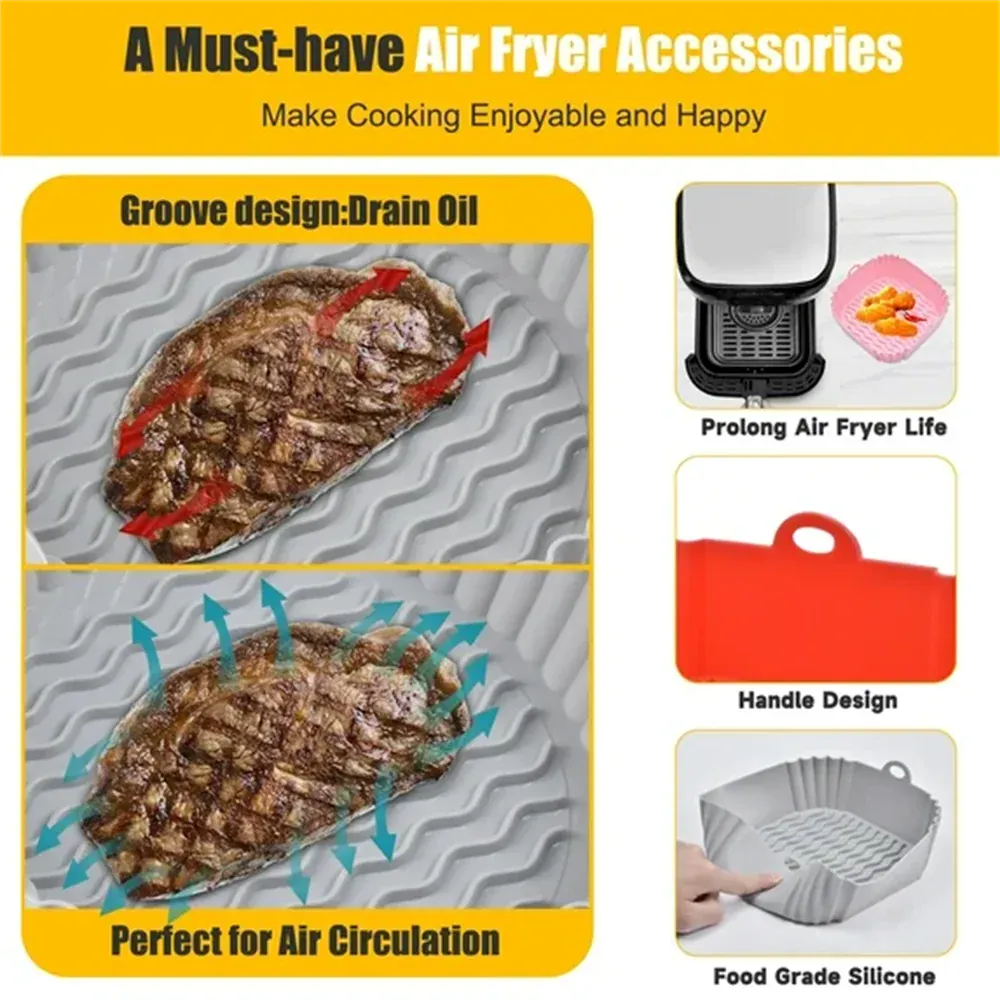Moule Silicone Air Fryer Réutilisable Rectangulaire - Lot de 2 Pièces Air Fryer