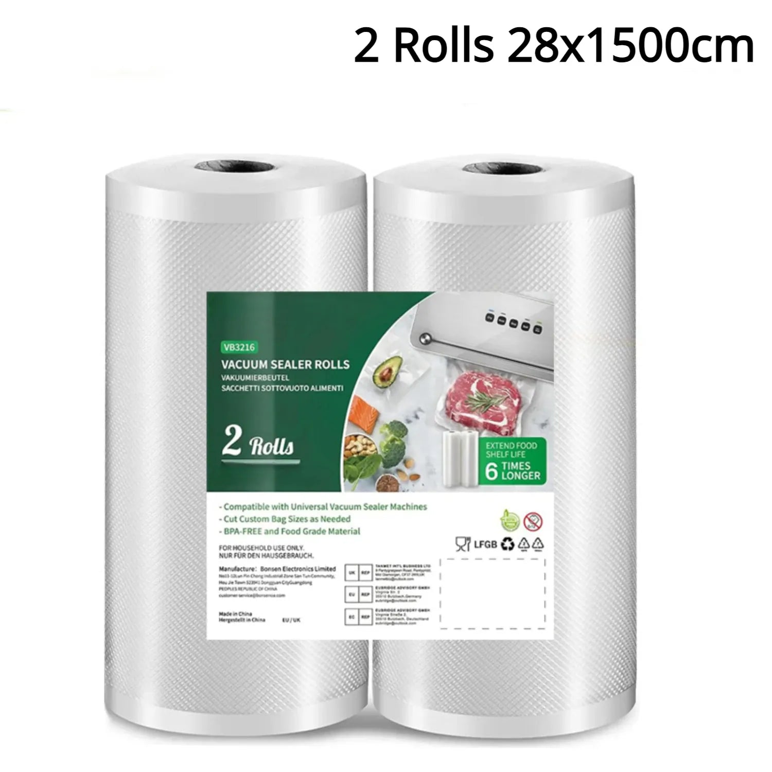 Sacs Sous Vide Embossés - Lot de 2 Rouleaux 28x500cm Hermétiques
