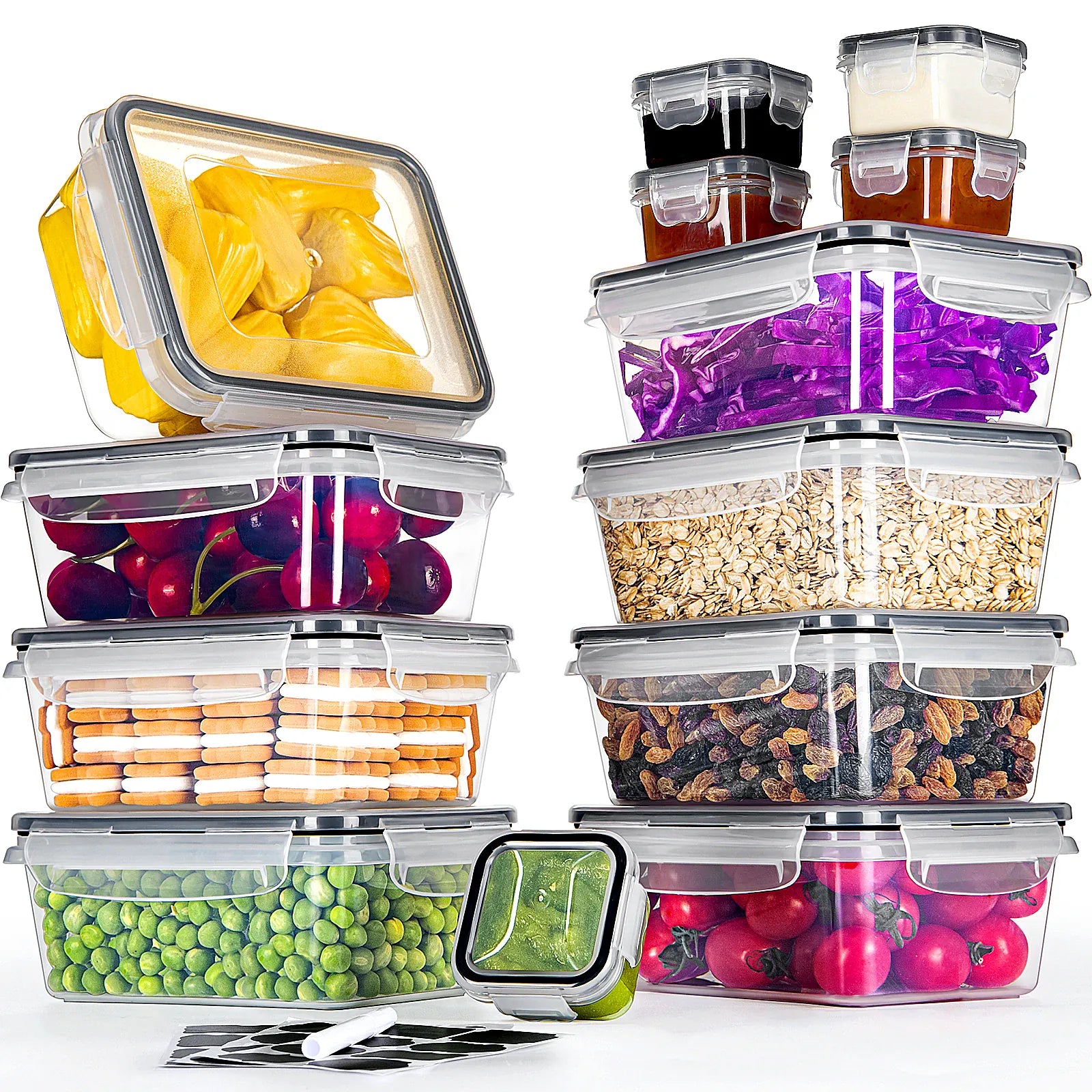 Lot Boîtes Hermétiques 13 Pièces en Plastique Transparent Anti-Fuite
