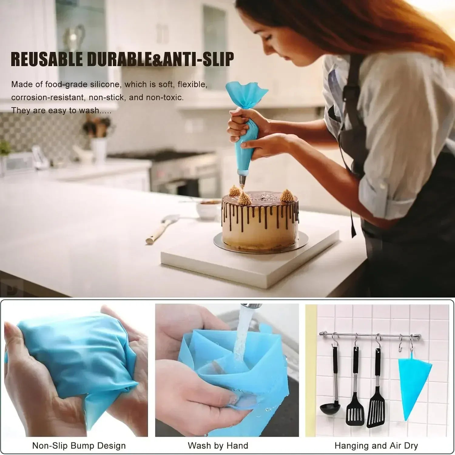 Poches à Douille en Silicone - Set de Pâtisserie avec 12 Douilles en Acier Inoxydable douillepoche