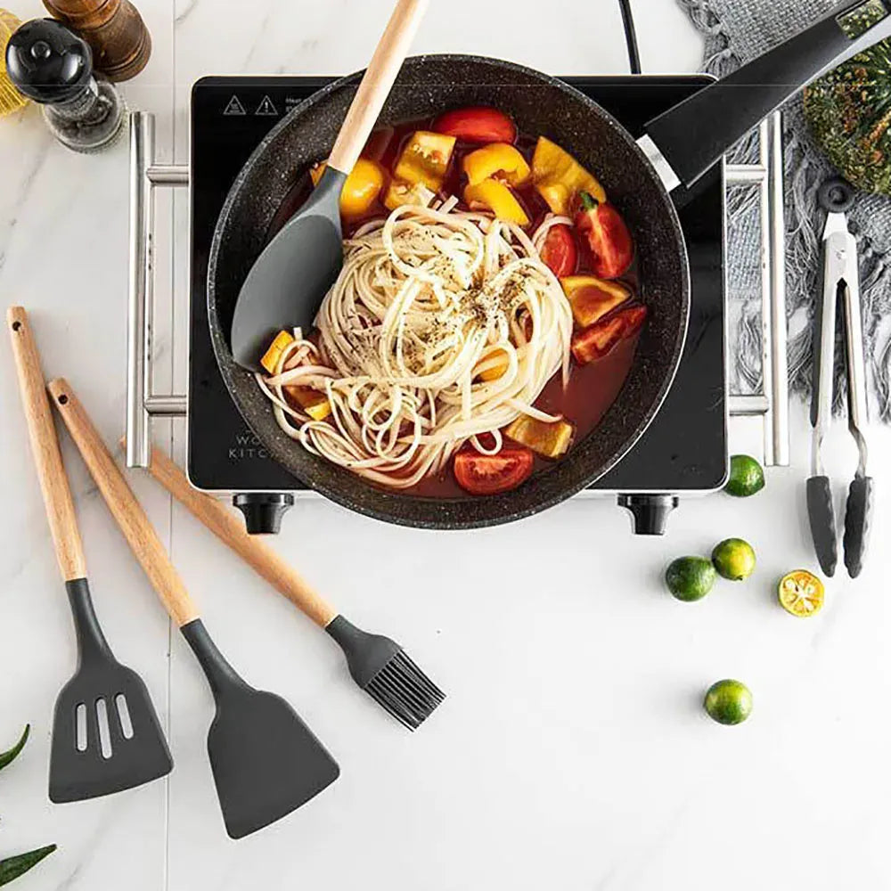 Set Ustensiles Silicone 12 pièces Cuisine | Résistants à la chaleur spatule en silicone