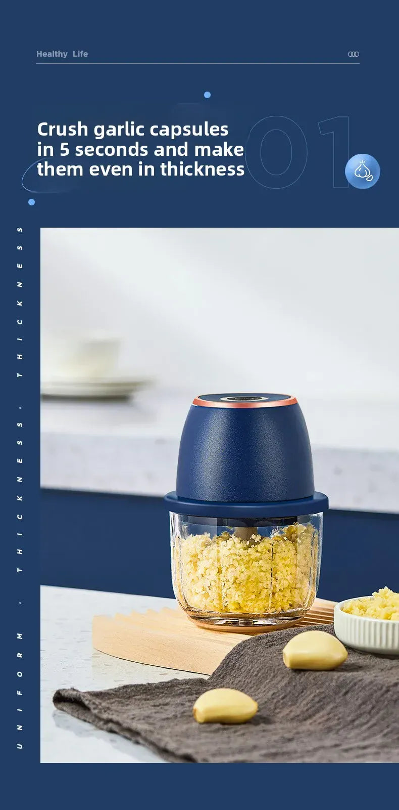 Mini Hachoir Électrique Sans Fil 350 ml — Bol en Verre, 6 Lames Inox, Batterie USB-C hachoir electrique