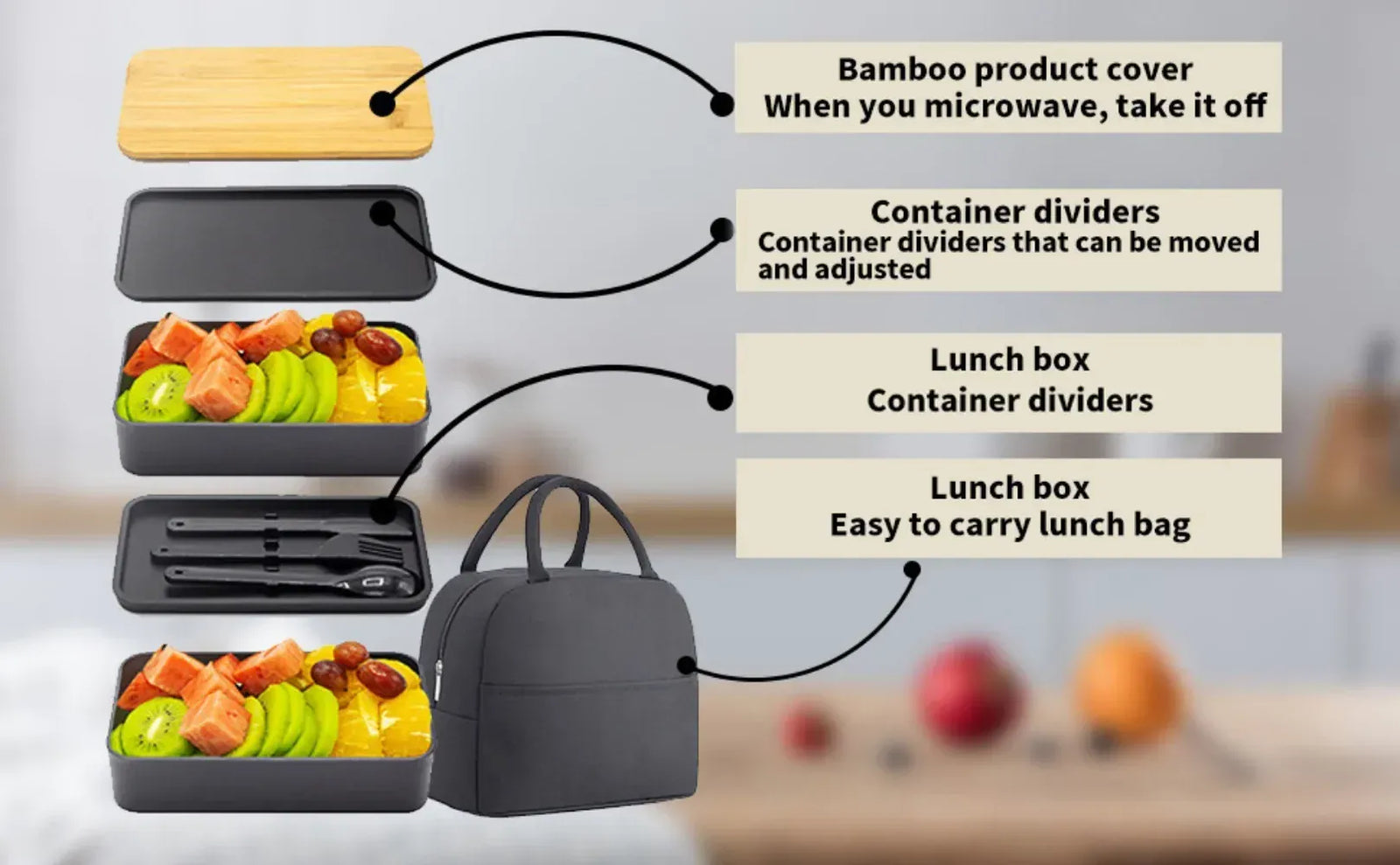 Bento 2 Étages en Plastique Écologique | Boîte à Lunch avec Couverts Bento
