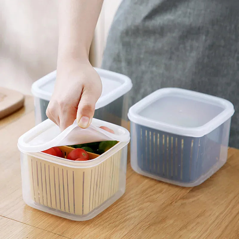 Bac de Conservation Fruits et Légumes avec Grille Égouttoir 1L