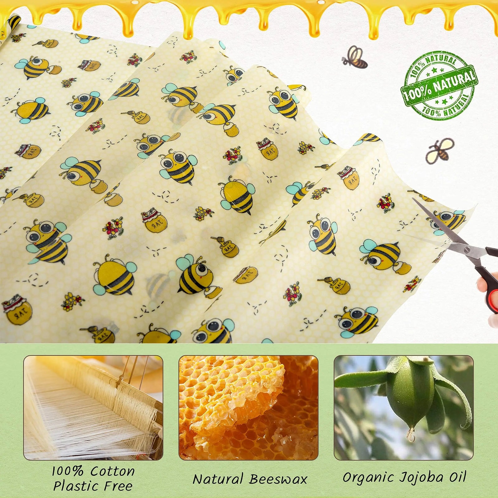 Film Alimentaire Réutilisable en Cire d'Abeille - Lot de 6 far