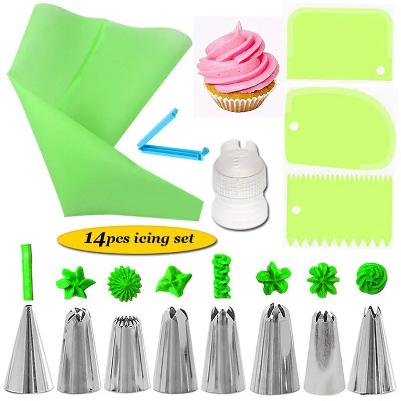 Kit de Décoration de Gâteaux 14 pièces - Douilles et Poches en Silicone douillepoche