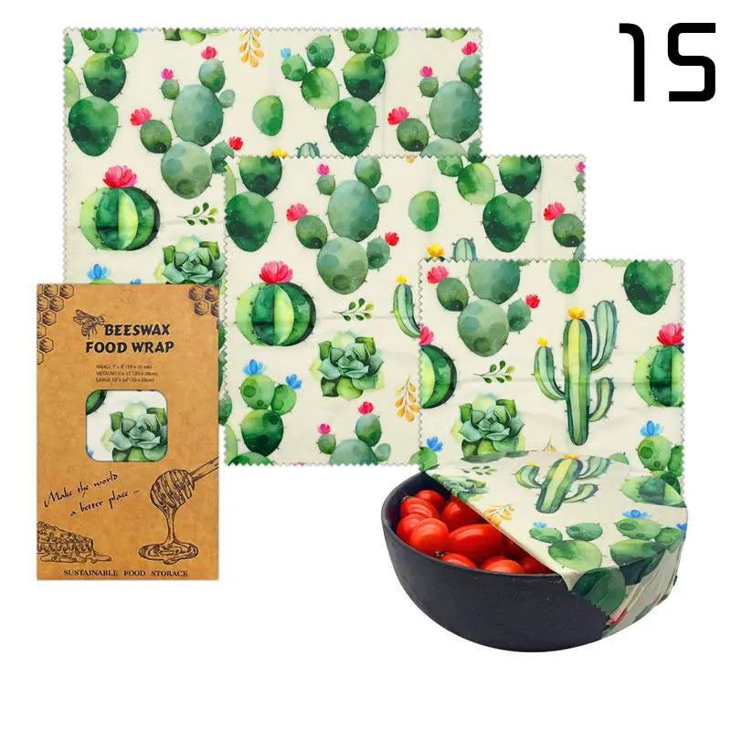 Film Alimentaire Réutilisable Cire d'Abeille Lot de 3 motifs fruités far