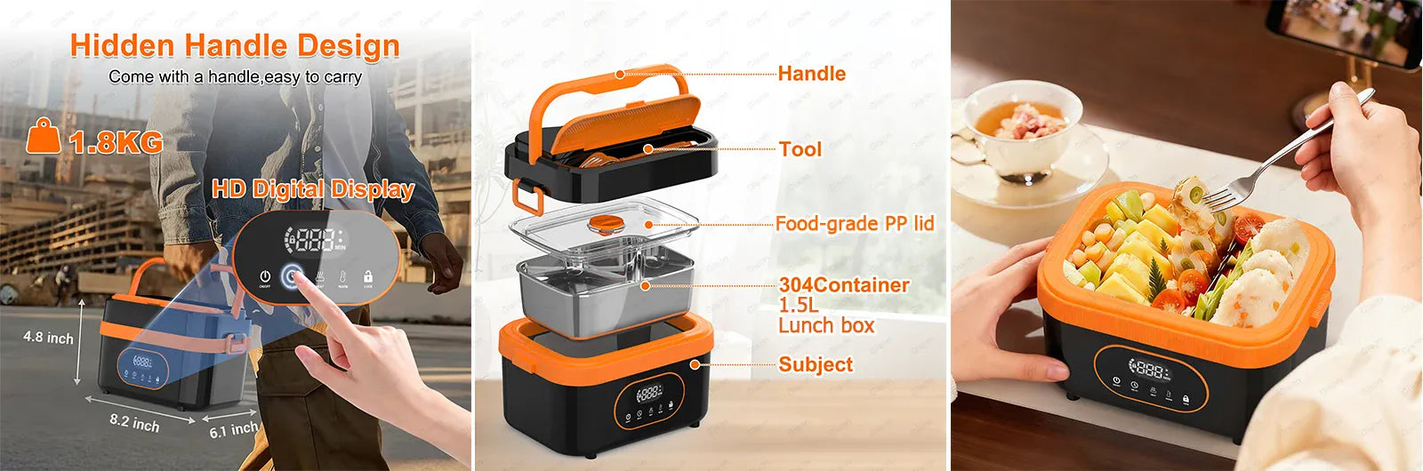 LunchBox Chauffante Sans Fil 60 W — Batterie 18 000 mAh, Cuve Inox 304, Timer 8h lunchboxchauf