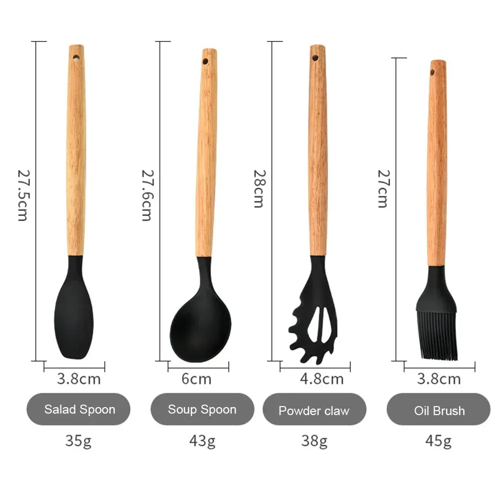 Set Ustensiles Silicone 12 Pièces | Résistant à la Chaleur avec Support spatule en silicone