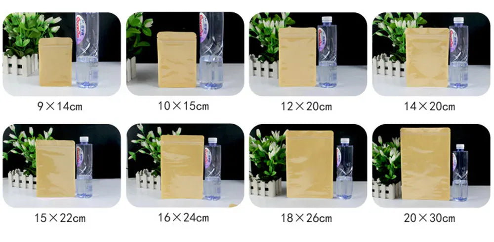 Sachets Kraft Transparent Fermeture Zip - Lot de 100 pièces