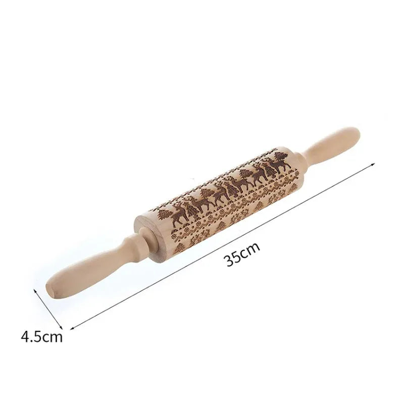 Rouleau à pâtisserie en bois rétro avec motifs gravés - Style européen rouleaupatisserie