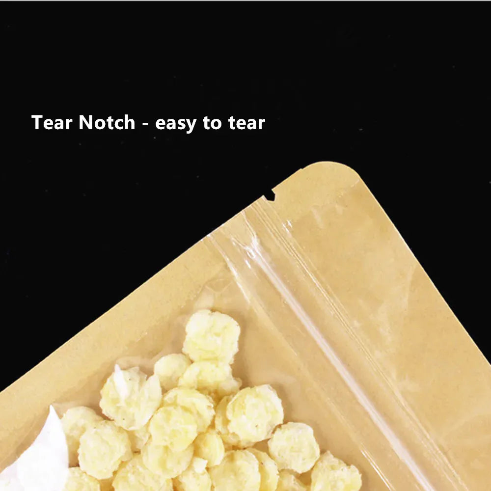 Sachets Kraft Transparent Fermeture Zip - Lot de 100 pièces