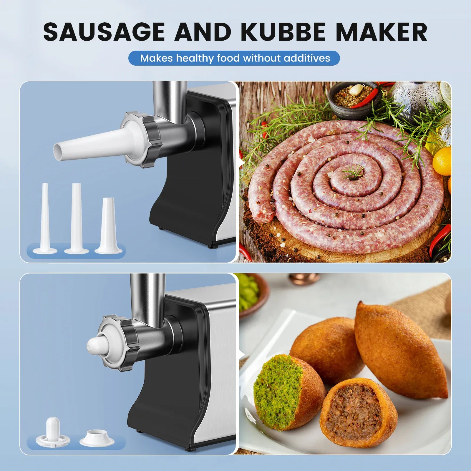 Hachoir Électrique Multifonction 3000W — 3 Lames, 3 Plaques, Saucisses & Kubbe Hachoirs à Viande