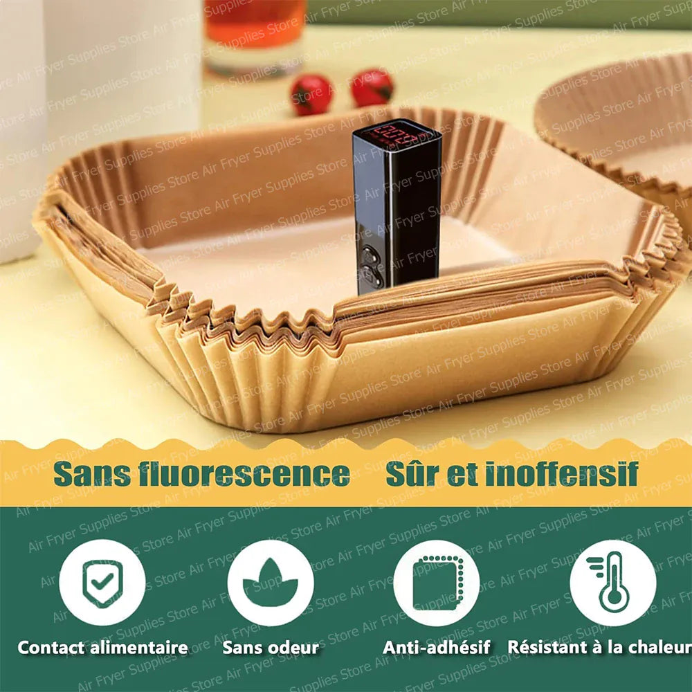 Papier Cuisson Air Fryer Jetable Carré 20cm - Lot de 200 Pièces Air Fryer