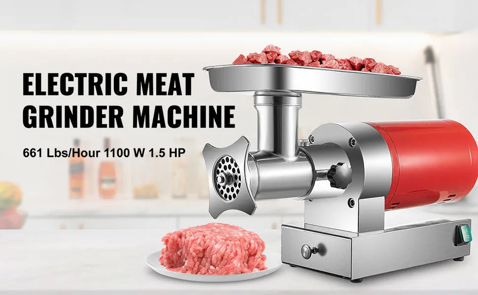 Hachoir à Viande Électrique 1 100 W — 300 kg/h, 2 Plaques + Kit Saucisse Hachoirs à Viande
