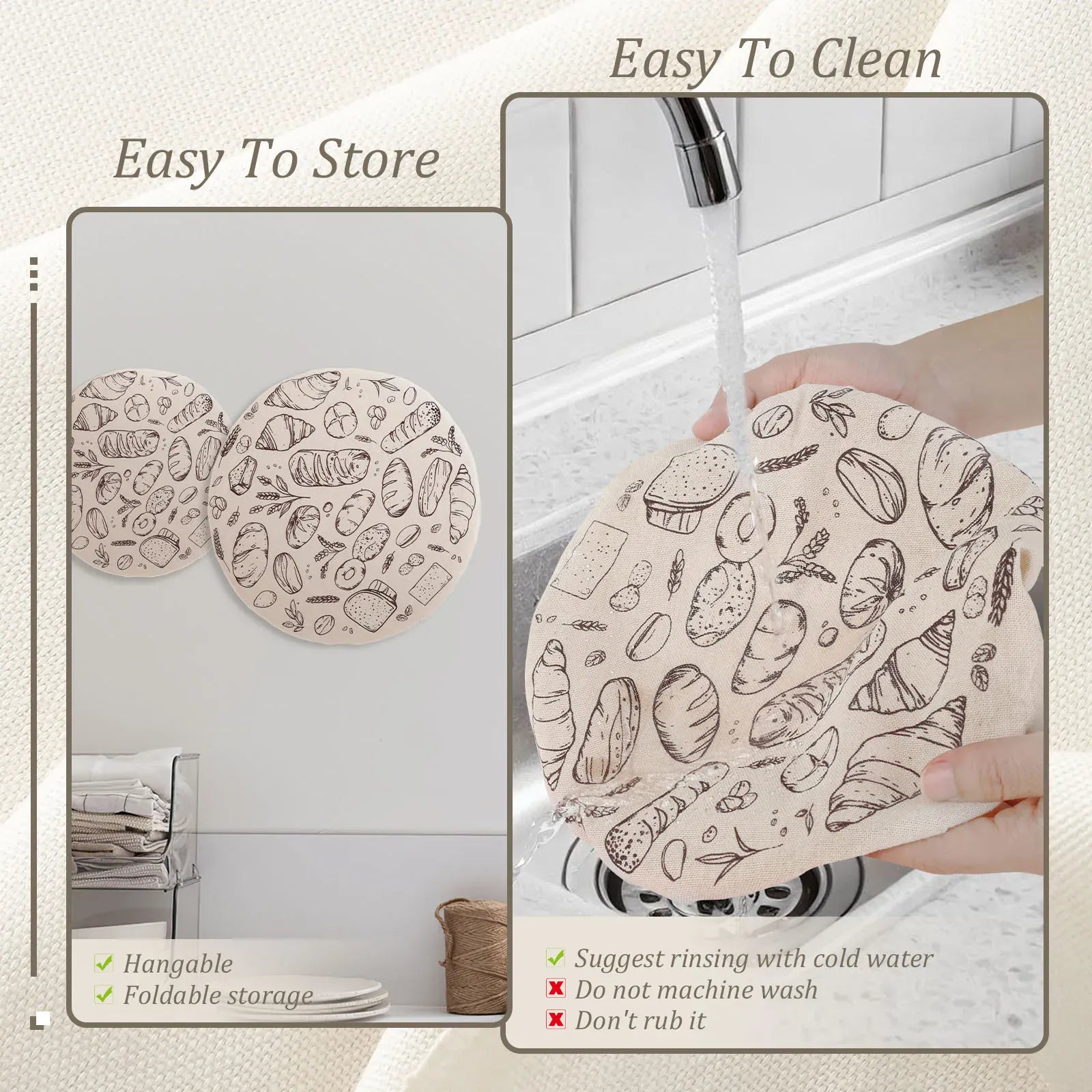 Couvercles Réutilisables en Tissu | Lot de 3 | Design Sourdough far