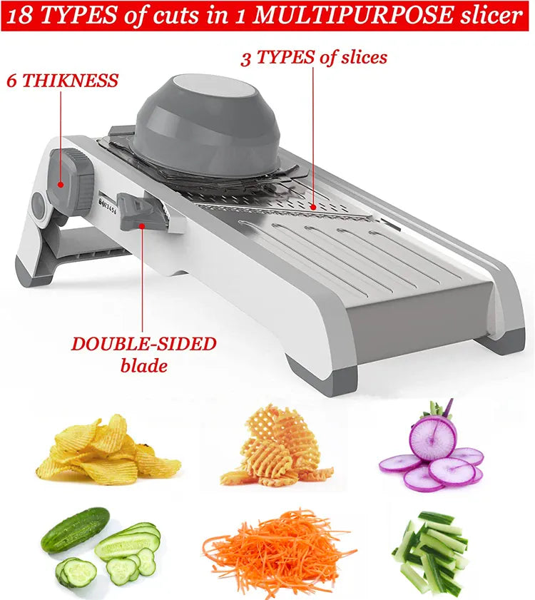 Mandoline 18 en 1 Réglable en Acier Inoxydable | Râpe à Légumes Mandoline