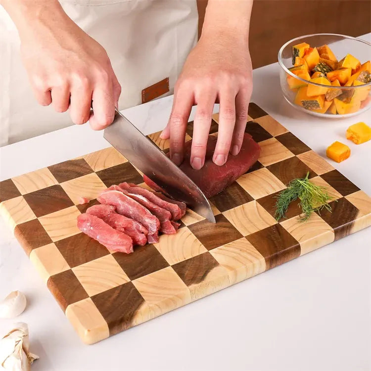 Planche à Découper Bois Motif Damier – 3 Tailles, 2,8 cm planche a decouper en bois