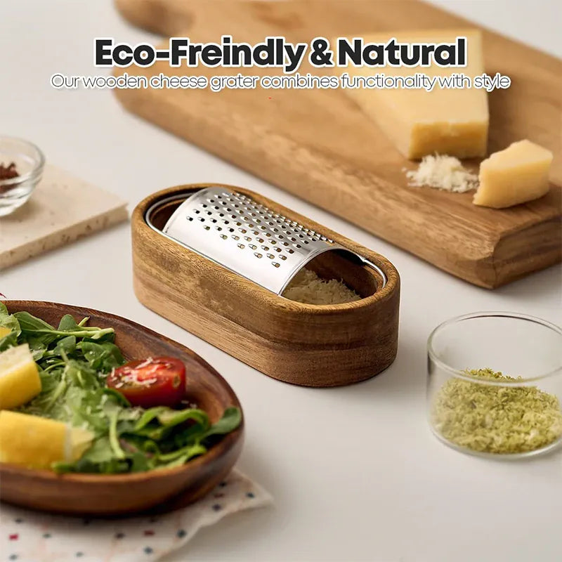 Râpe à Fromage en Acier Inox 304 avec Conteneur en Bois rape