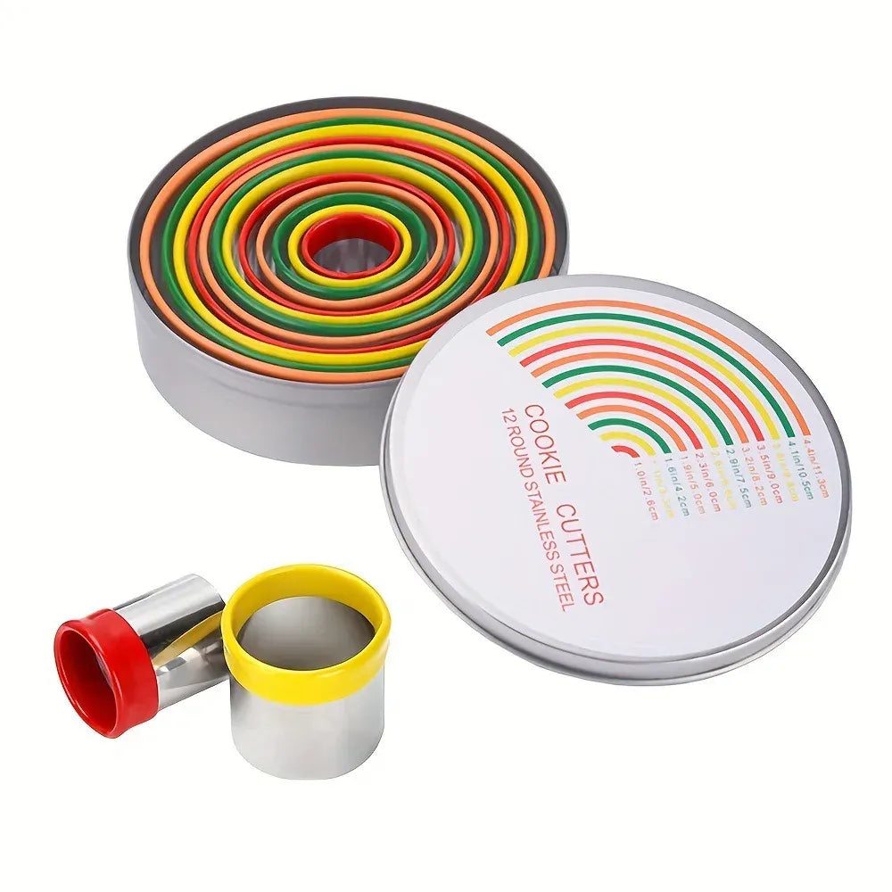 Emporte-pièces ronds en inox colorés - Set de 12 pour biscuits emportepieces