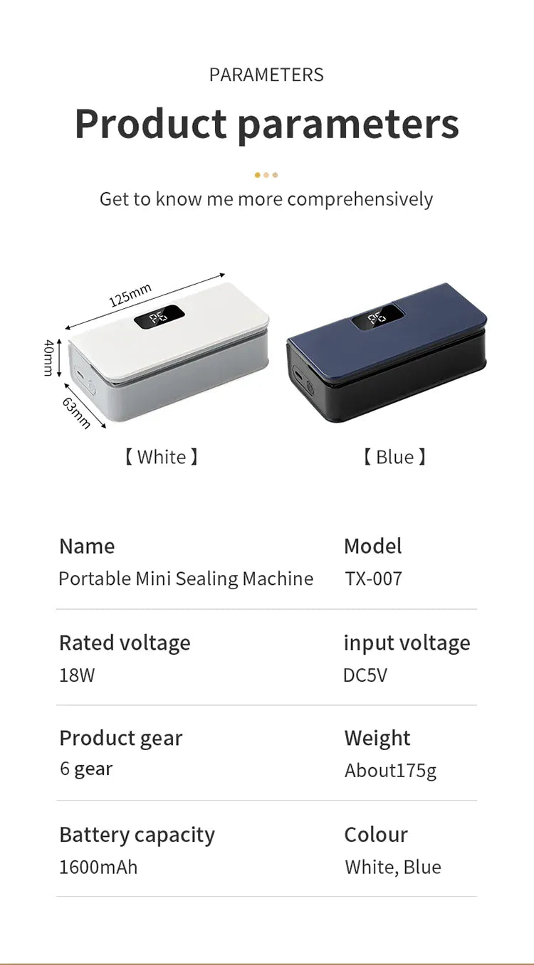Scelleuse Alimentaire Mini Portable Rechargeable avec Affichage Digital sv
