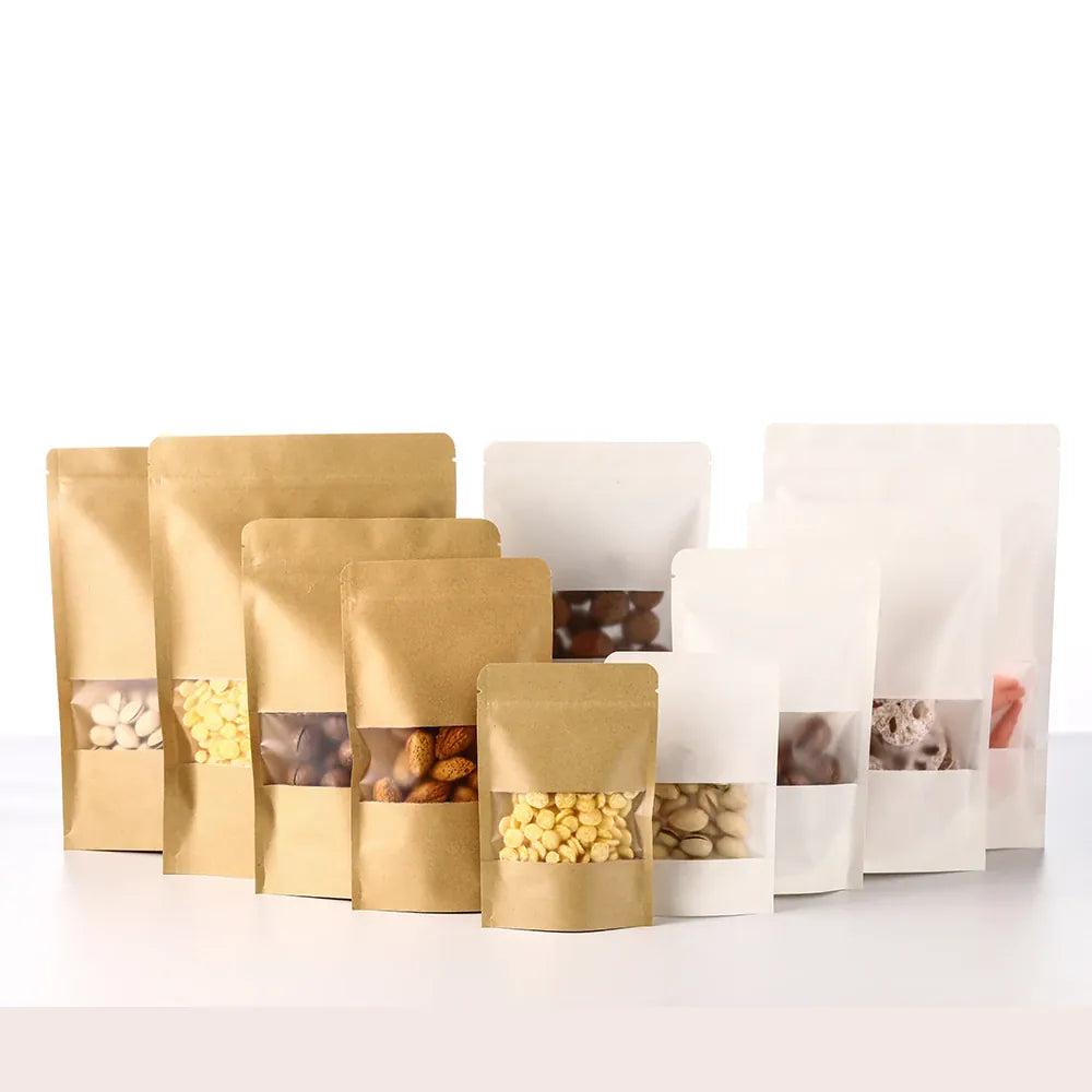 Sachets Kraft avec Fenêtre - Lot de 100 pièces Zippés 10x15cm