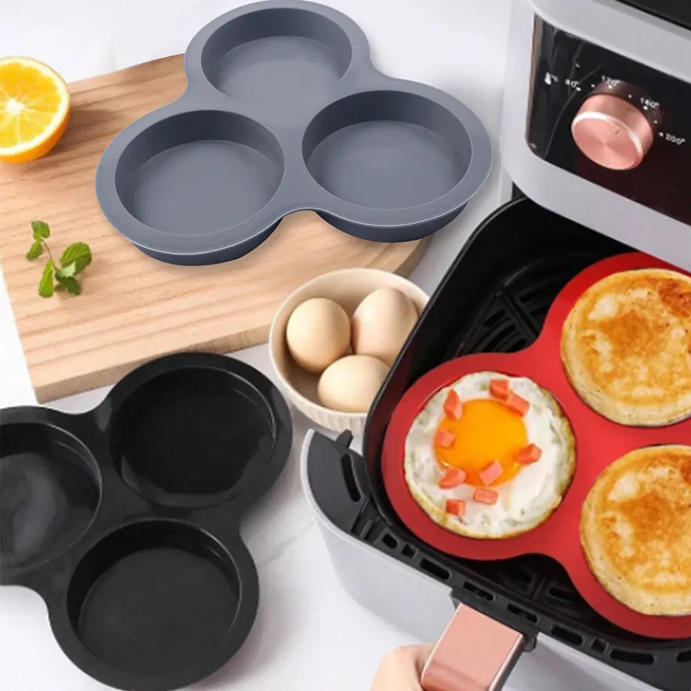Moule Silicone Air Fryer Réutilisable 3-Cavités Forme Arrondie Air Fryer