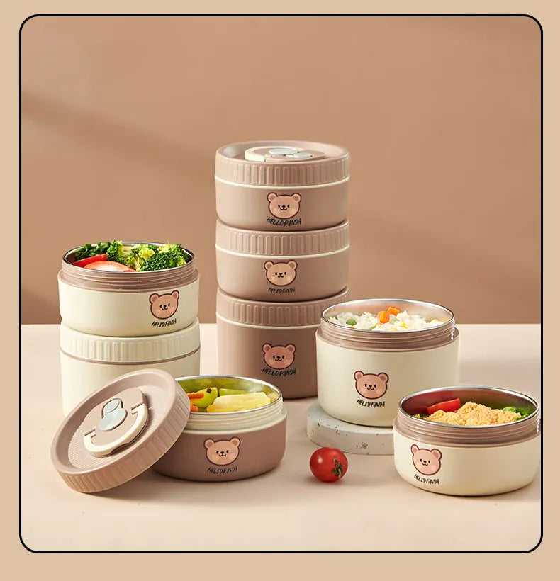 Ensemble de 4 Lunchbox cylindriques isothermes pour enfants (2 litres) Lunchbox