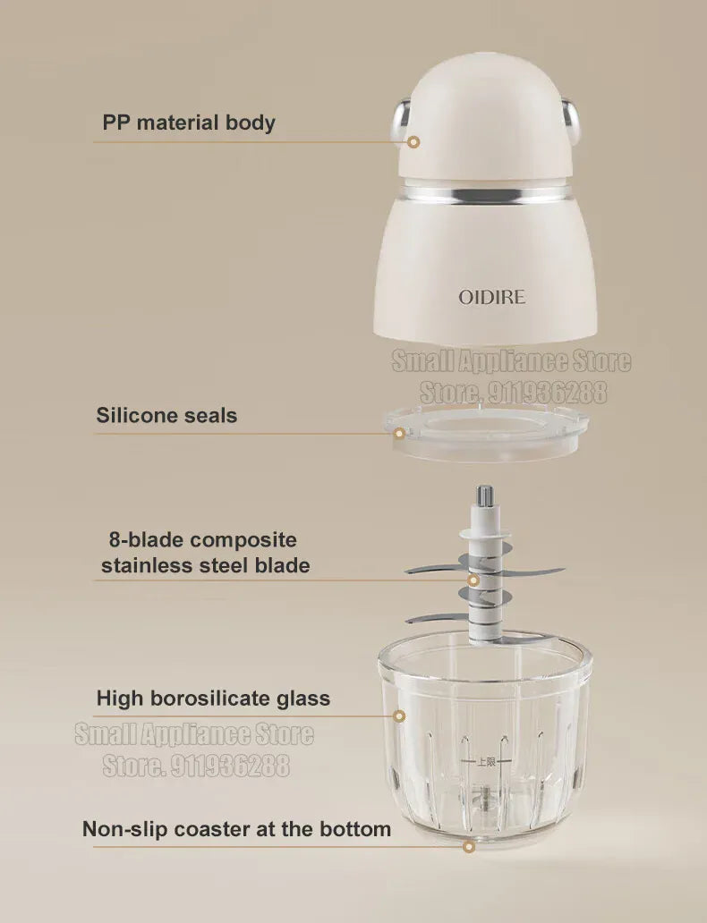 Mini Hachoir Électrique 150W 0,3L — Bol en Verre Borosilicaté, 8 Lames Inox hachoir electrique